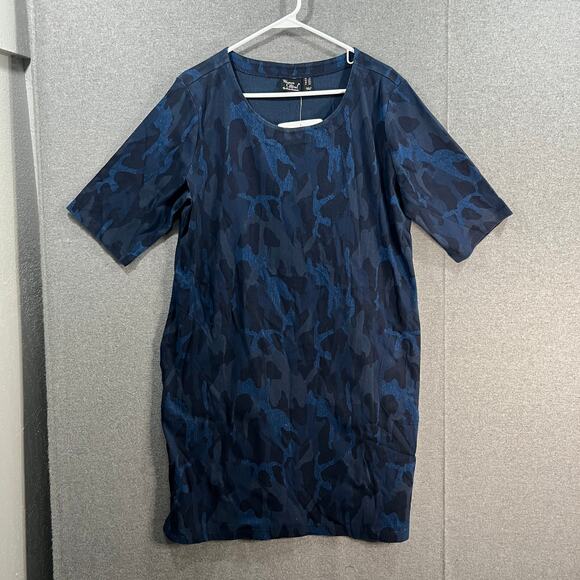 Women with Control Prime Stretch Denim 2 Shift Print Dress Denim Camo, LP - Picture 1 of 13